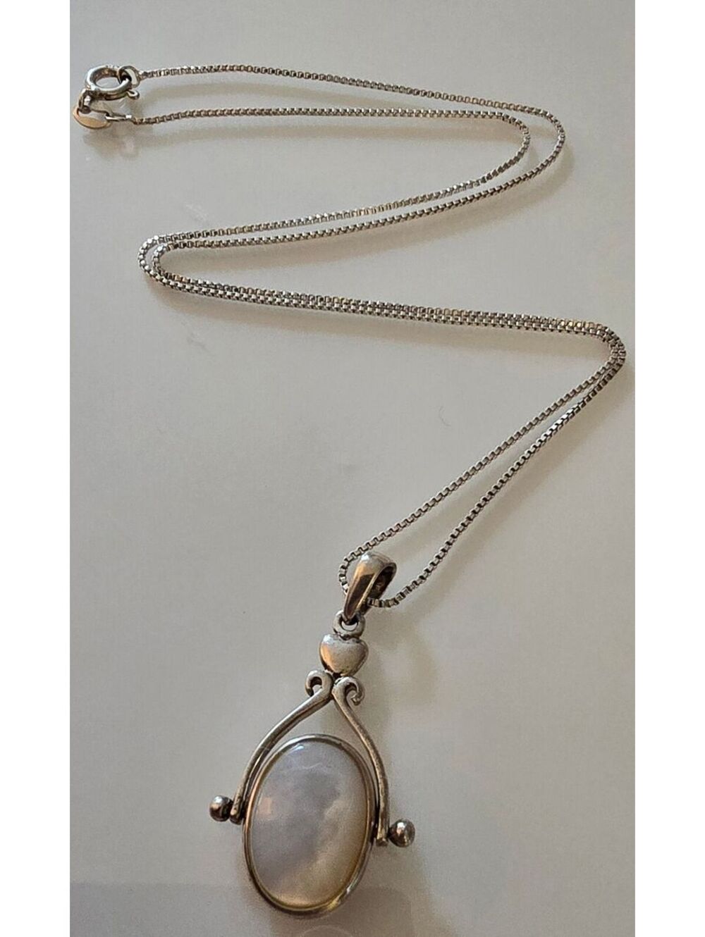925 Sterling Silver Oval Milky Stone Pendant Necklace 22"